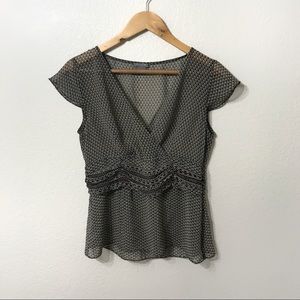 Ann Taylor Sheer Dark Brown Geometric Blouse